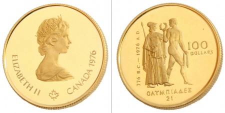 637 EUR  100 Dolares 1976 Canada  ORO 917   16,96 gr